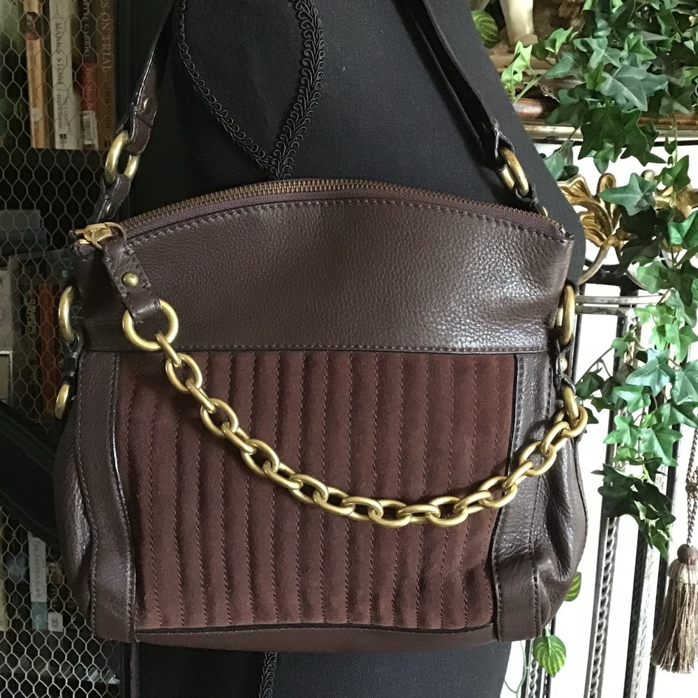 Brown Leather and Suede Shoulder Bag